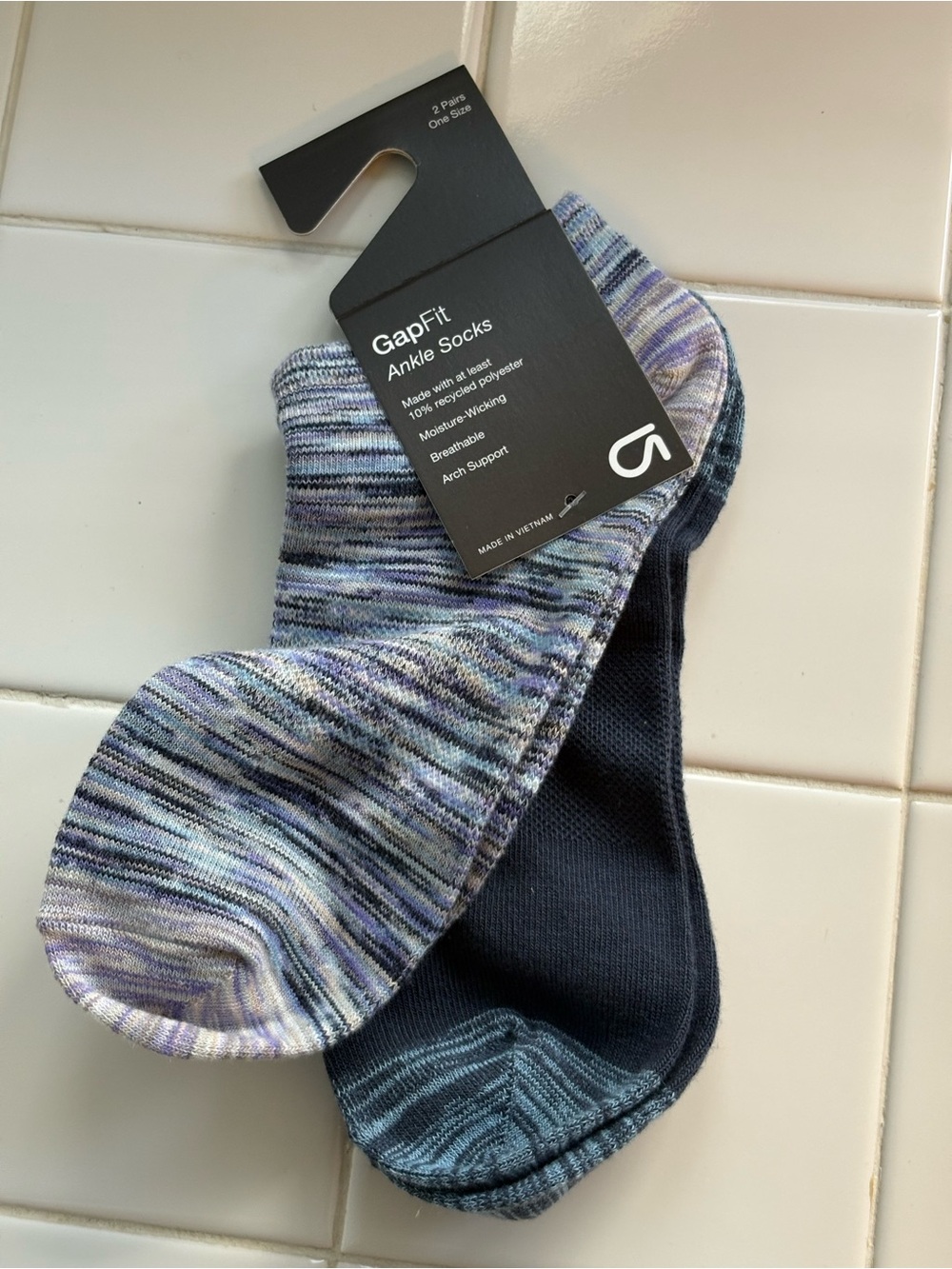 NWT Gap GapFit Ankle Socks Arch Support  - 2 Pack Blue Marl One Size